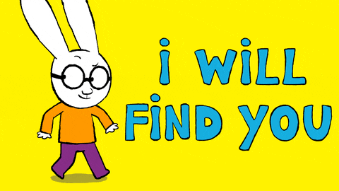 Animated GIF of a character peering around looking for something