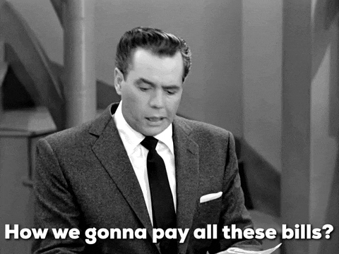 Animated GIF from I Love Lucy of a pile of bills